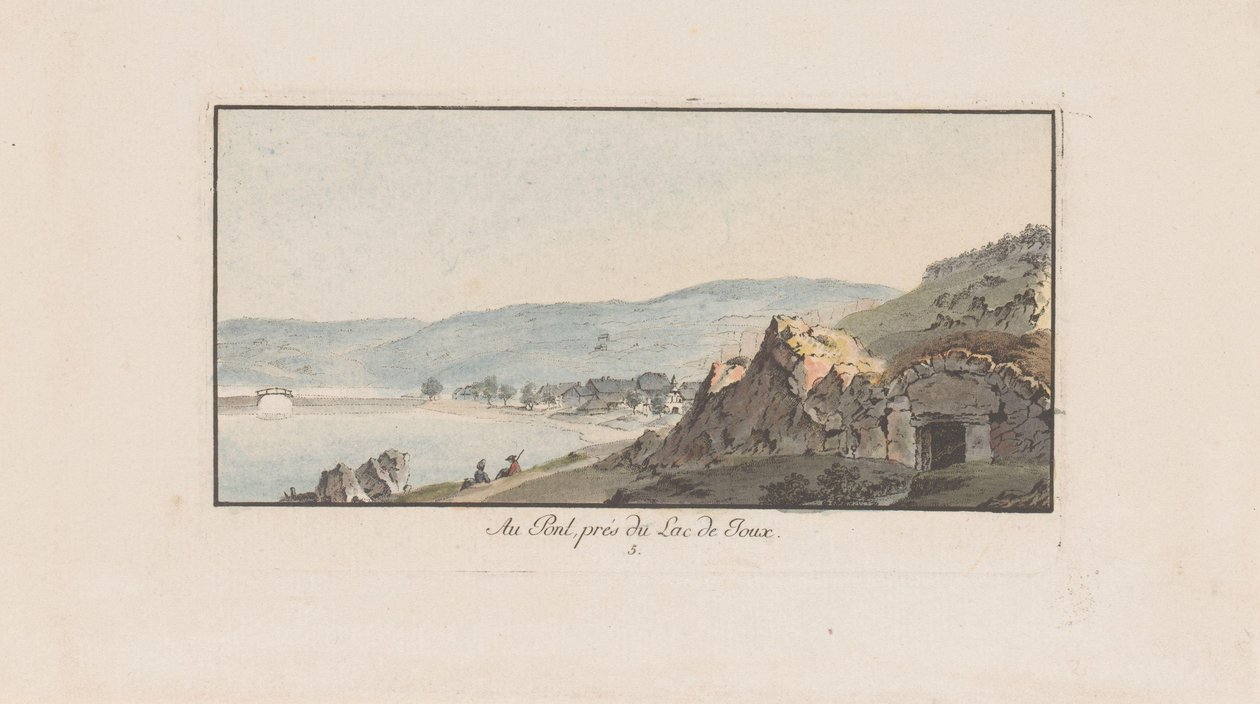 Pohled na Le Pont na Lac de Joux Au Pont, près du Lac de Joux (název na objektu) Krajiny ve Švýcarsku (název série) Sbírka některých pohledů ve Švýcarsku (název série) od Johann Ludwig Aberli