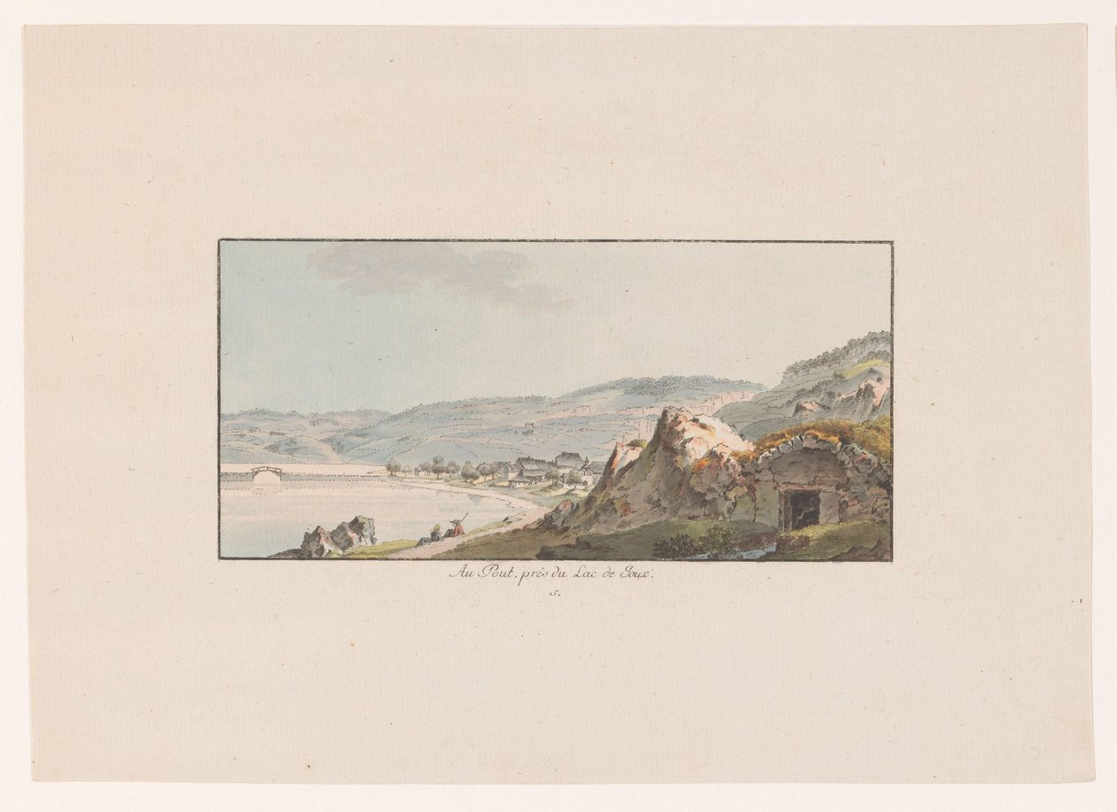 Pohled na Pout u jezera Lac de Joux Au Pout, pres du Lac de Joux (název na objektu) Pohledy na Švýcarsko (název série) Collection de quelques vues dessinées en Suisse d