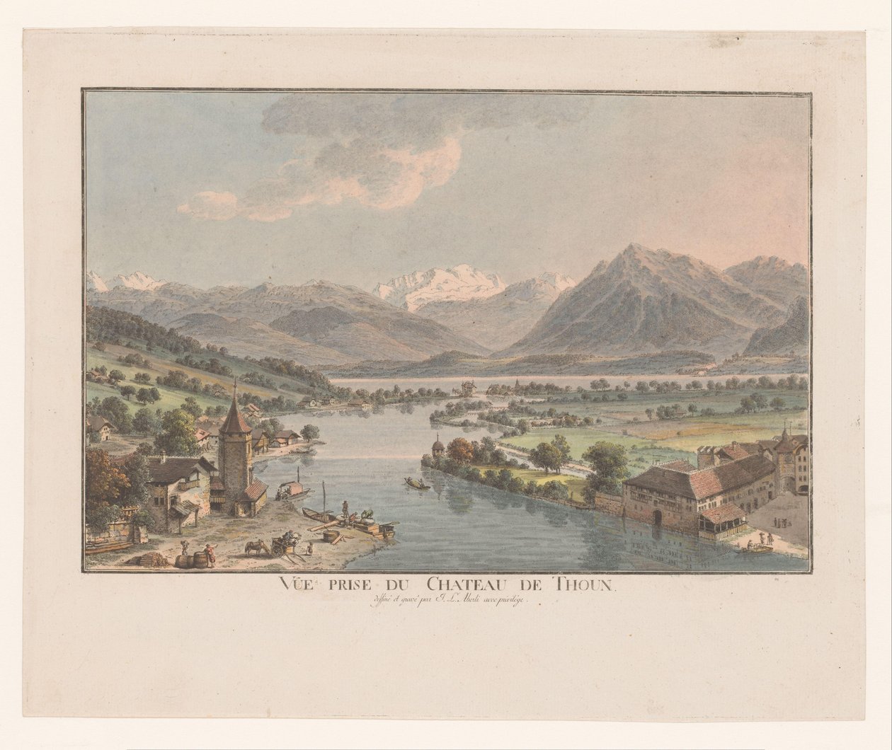 Pohled na jezero Thun z hradu Thun Vue prize du chateau de Thoun (titul na předmětu) od Johann Ludwig Aberli