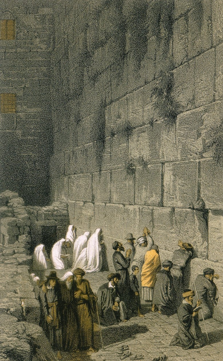 Západní zeď v Jeruzalémě. Barevná rytina Bernatze et alii - Steinkopk J.F. Editore od Johann Martin Bernatz