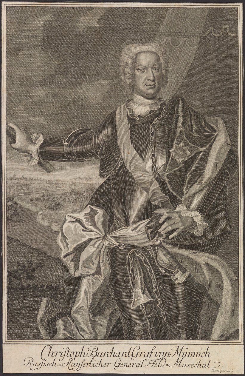 Portrét hraběte Burkharda Christopha von Munnich 1683-1767. od Johann Martin Bernigeroth