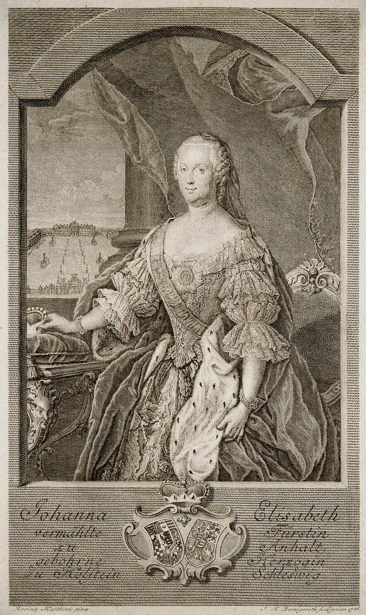 Portrét Johanny-Alžběty, elektorky z Anhalt-Zerbstu 1712-1760, matky Kateřiny II., 1756. od Johann Martin Bernigeroth