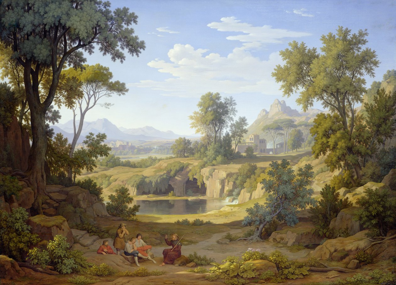 Italská krajina s poutníkem a rustikální, 1829 od Johann Martin von Rohden