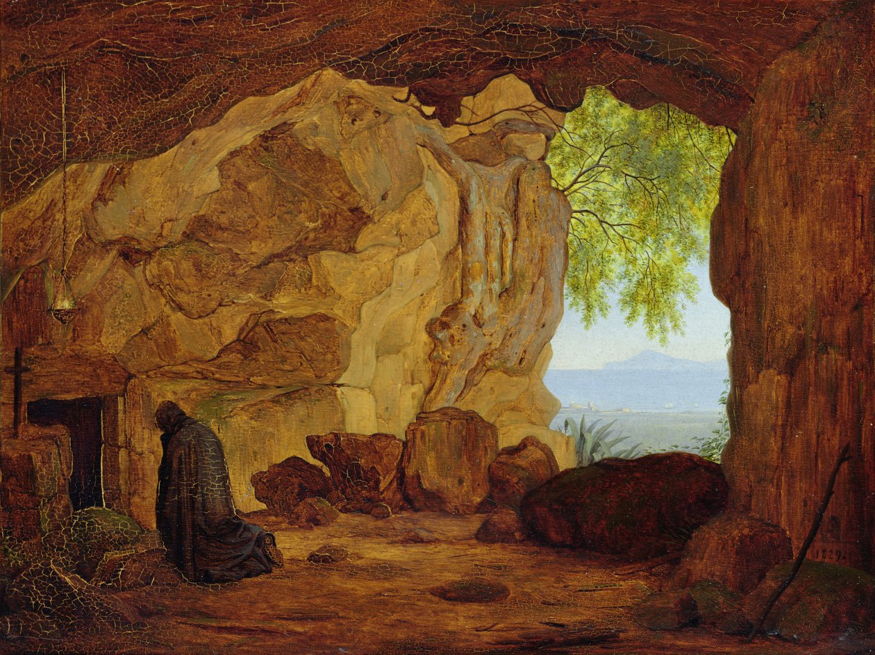 Modlící se poustevník v jeskyni, 1829 od Johann Martin von Rohden