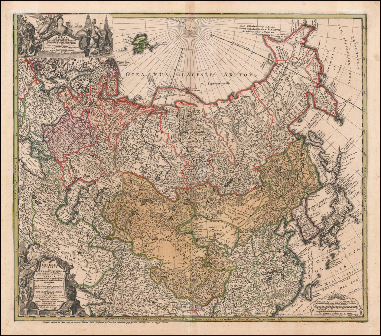 Mapa Ruska a Tartárie z roku 1739 od Johanna Matthiase Haseho od Johann Matthias Hase