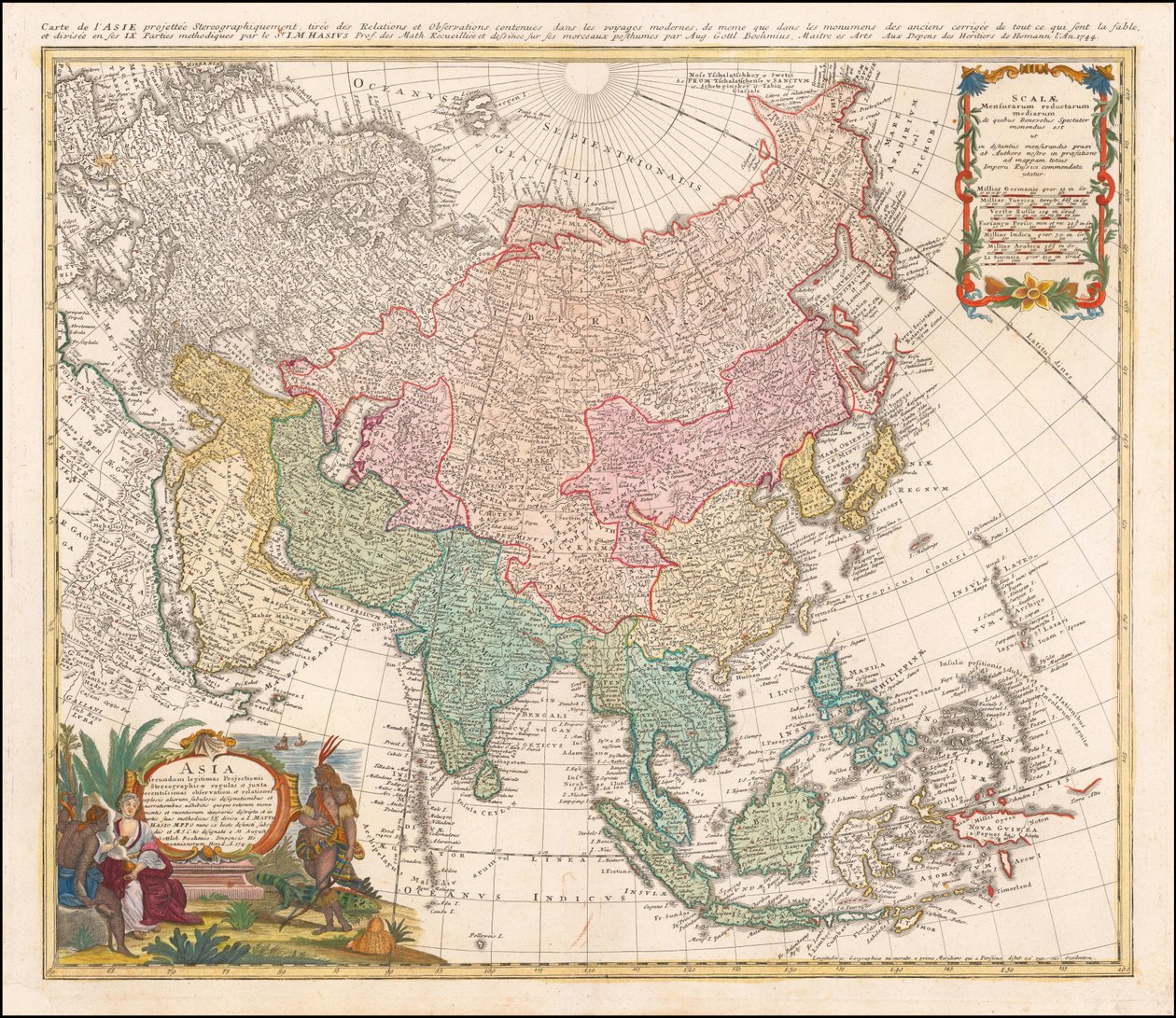 Mapa Asie z roku 1744, Johann Matthias Hase od Johann Matthias Hase