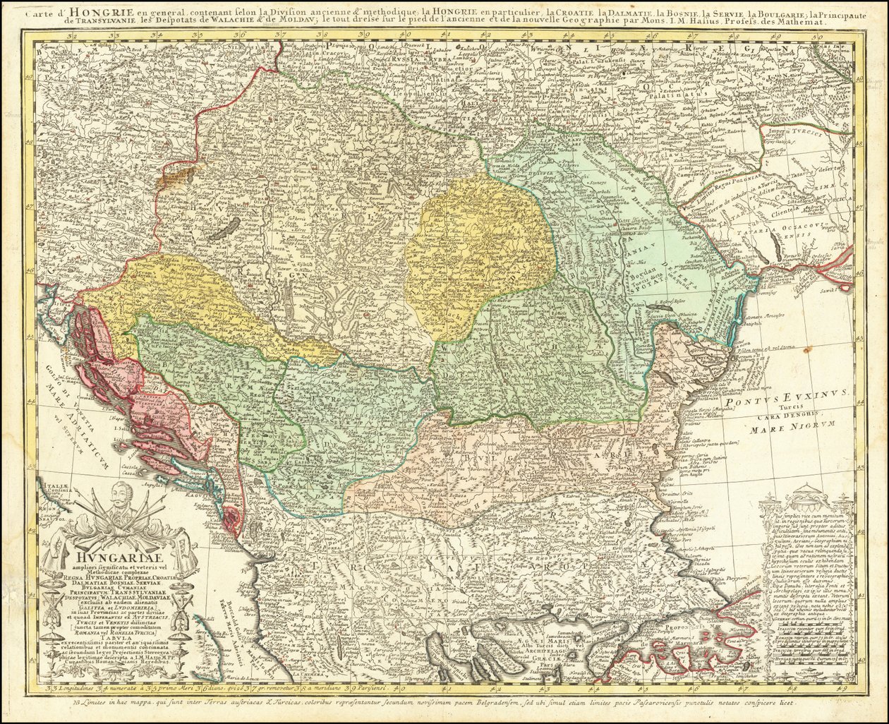 Mapa Balkánského poloostrova s centrem v Uherském království od Johanna Matthiase Haseho z roku 1744 od Johann Matthias Hase