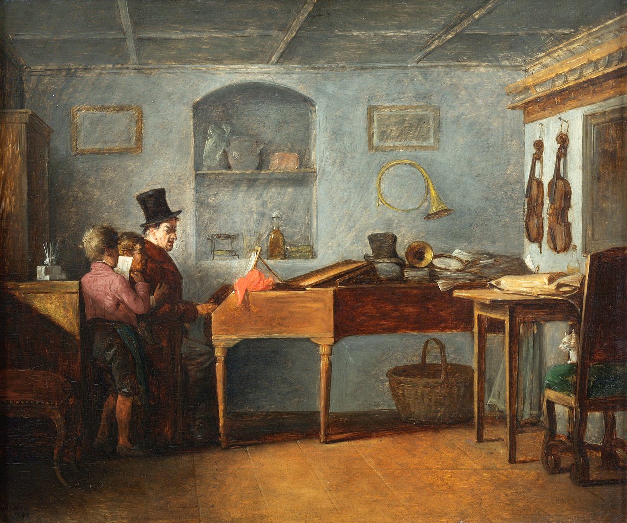 Učitel s chlapci zpívajícími na klavír na par Johann Michael Neder od Johann Michael Neder
