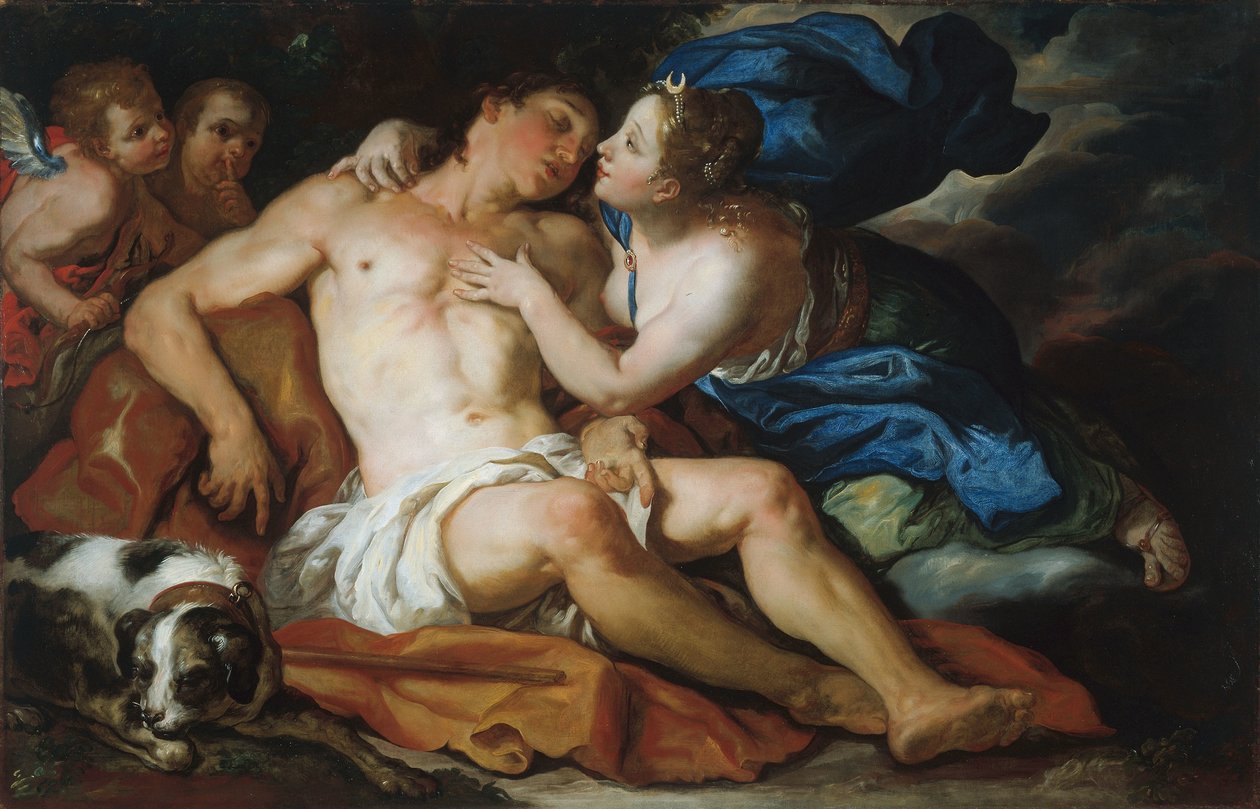 Diana a Endymion, kolem 1690-95 (olej na plátně) od Johann Michael Rottmayr