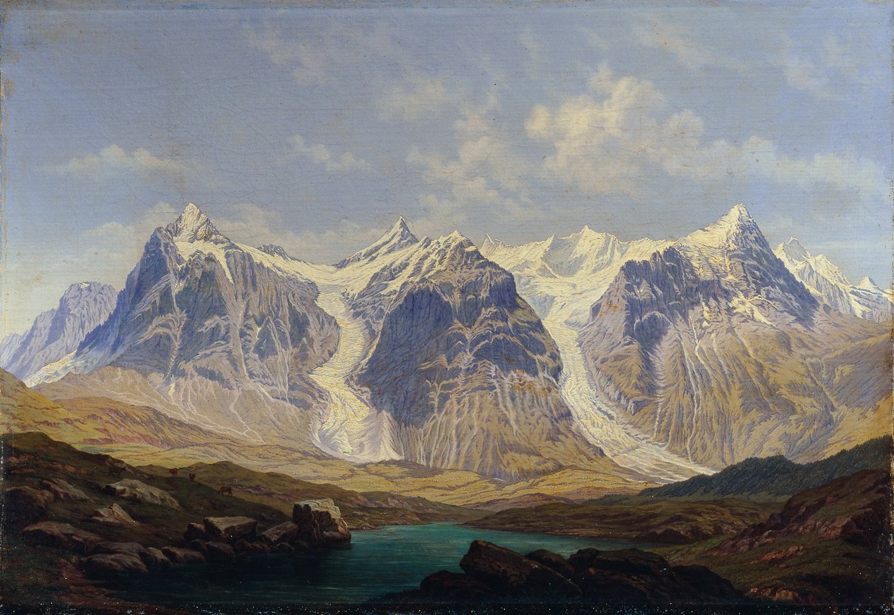 Wetterhorn, Mettenberg a Eiger se dvěma ledovci Grindelwald mezi nimi od Johann Michael Sattler