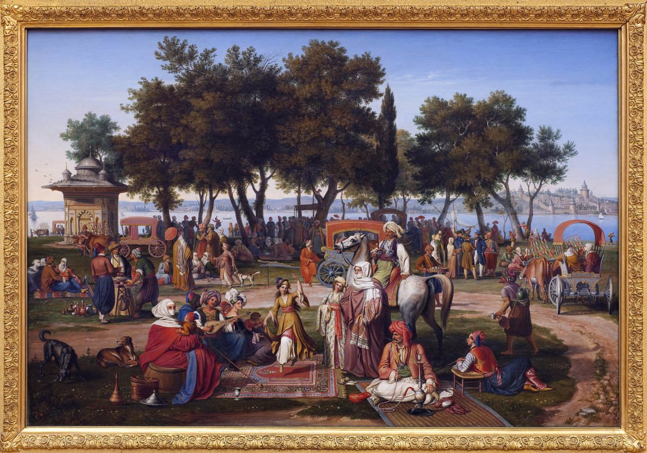 Sladká voda Asie a Konstantinopol (dnešní Istanbul, Turecko). Obraz Johanna Michaela Wittmera (1802-1880), olej na plátně od Johann Michael Wittmer