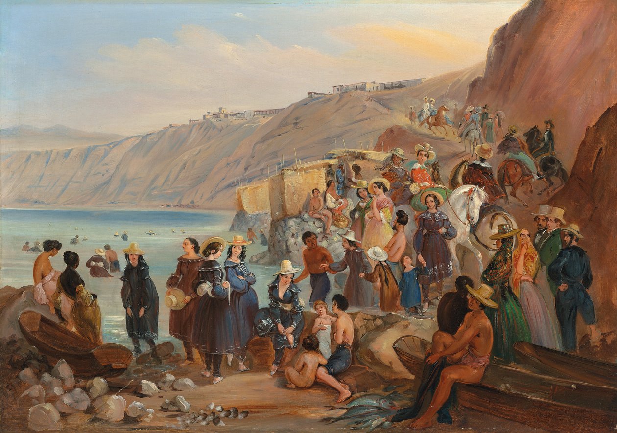 Koupání na pláži Chorillos, Miraflores, Lima od Johann Moritz Rugendas