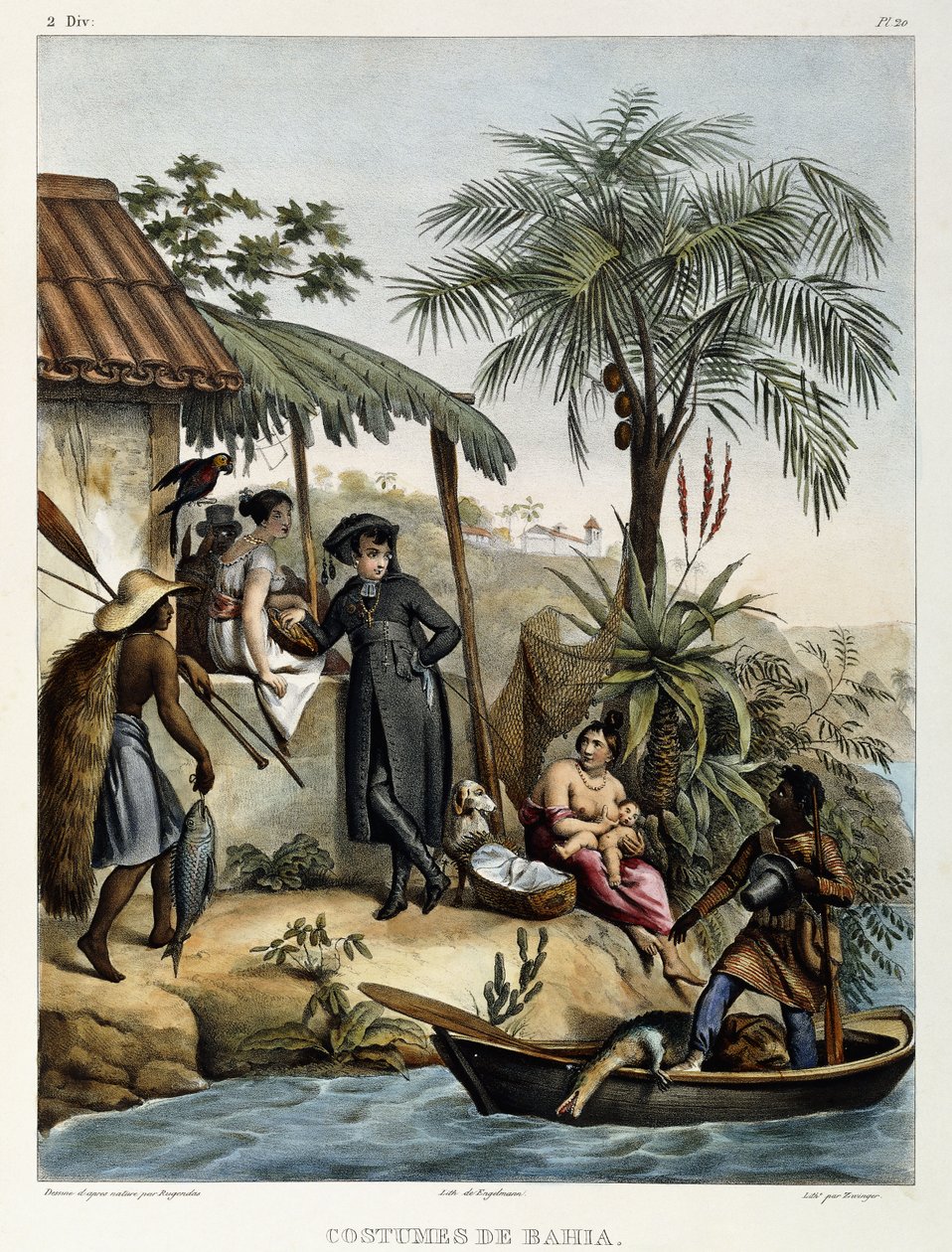 Kostýmy Bahia, z „Malebné plavby do Brazílie“, 1835 od Johann Moritz Rugendas