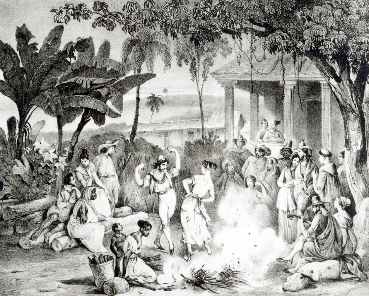 Landu Dance, vyryto Victorem Adamem a Monthellierem (litho) (černobílá fotografie) od Johann Moritz Rugendas
