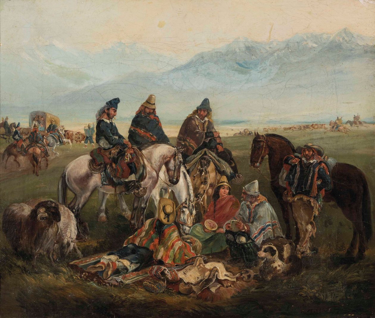Španělsky: Huasos maulinos Huasos z oblasti Maule od Johann Moritz Rugendas