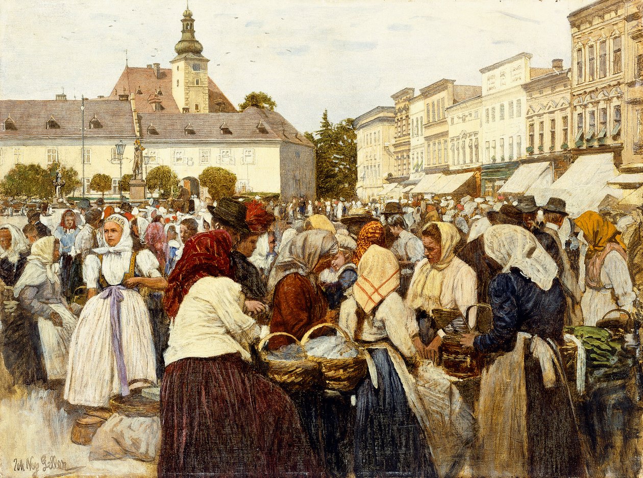 Tržní náměstí, Misfrau (olej na plátně) od Johann Nepomuk Geller