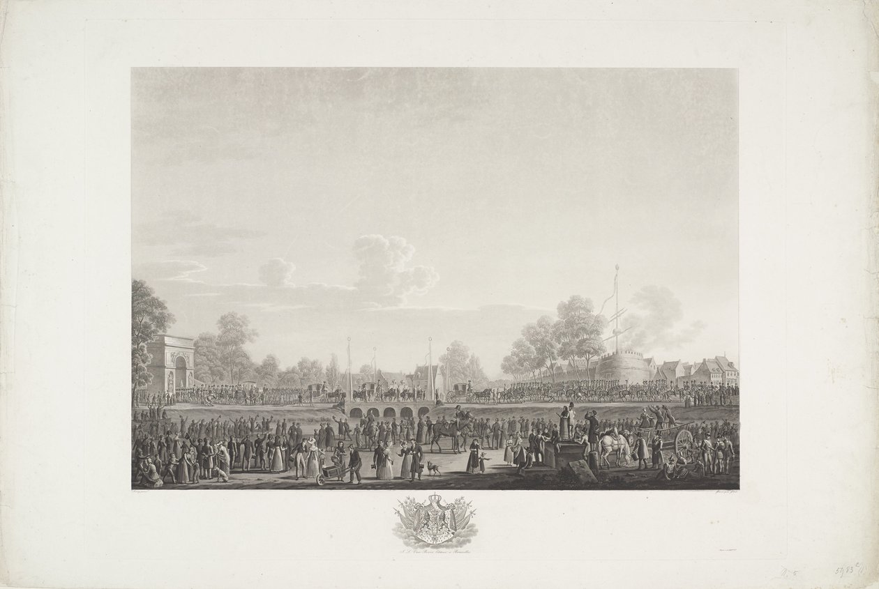 Příjezd krále Viléma I. do Bruselu, 1815 Dvanáct desek z příjezdu a inaugurace Viléma I. v Bruselu a bitev u Quatre-Bras a Waterloo v roce 1815 (název série) od Johann Nepomuk Gibèle