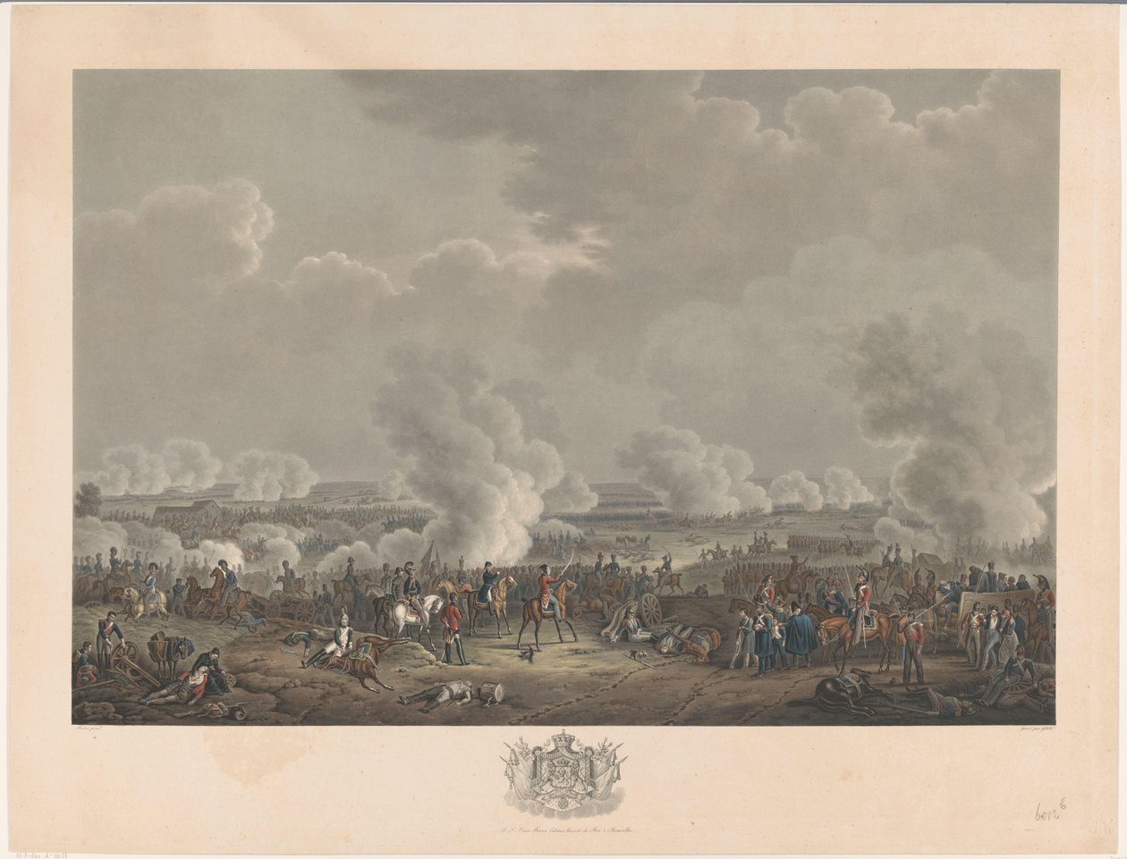Bitva u Waterloo, 1815 Dvanáct desek z příjezdu a inaugurace Viléma I. v Bruselu a bitev u Quatre-Bras a Waterloo v roce 1815 (název série) od Johann Nepomuk Gibèle