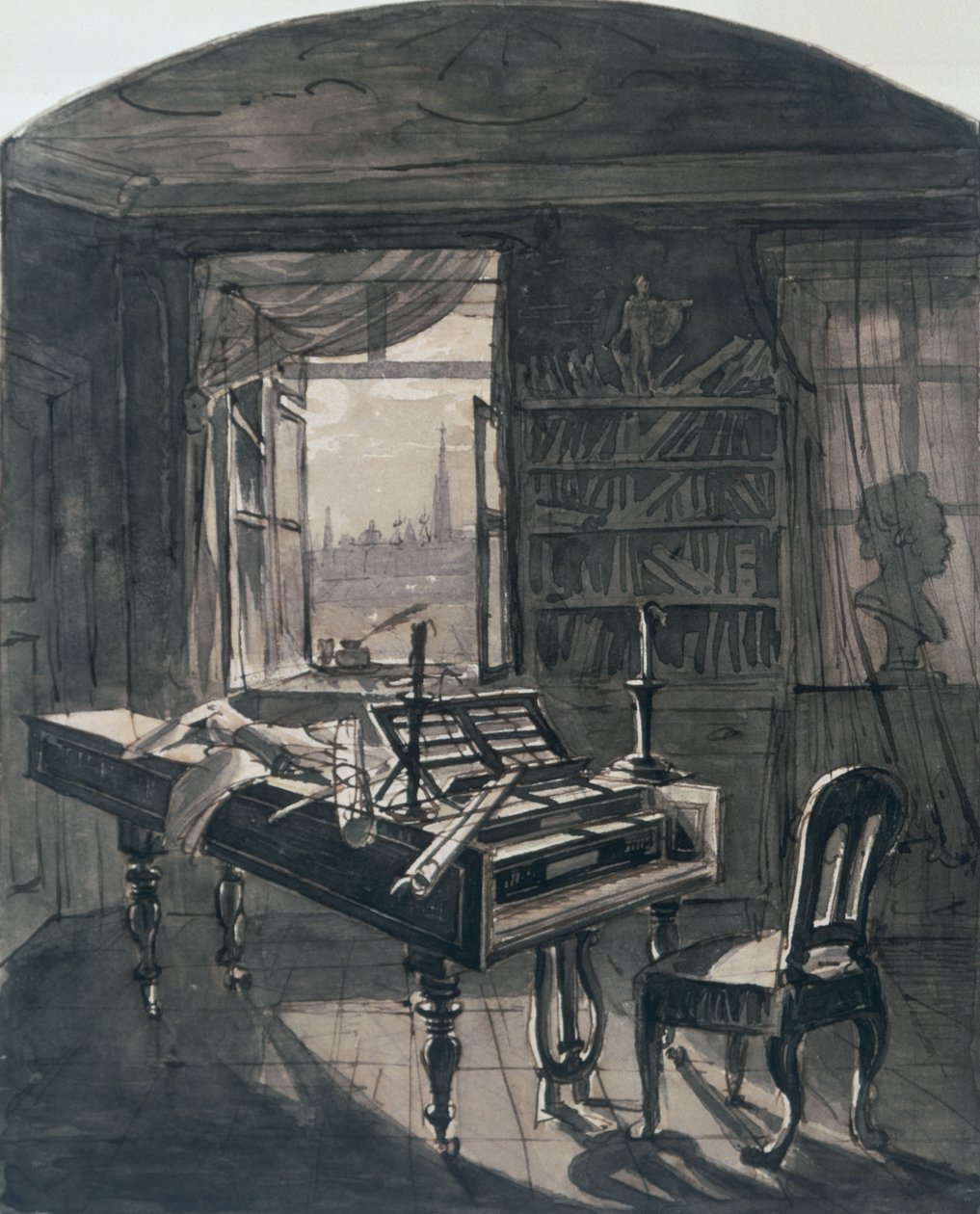 Beethovens Room v době jeho smrti, 1827 od Johann Nepomuk Hoechle