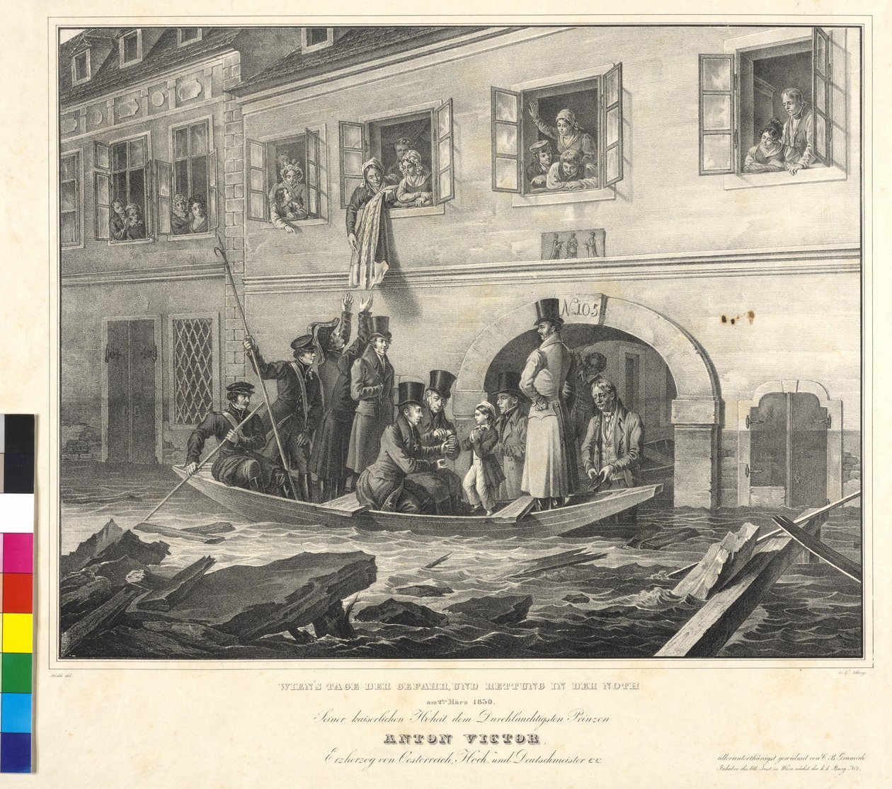 O vídeňském dni nebezpečí a záchraně na Noth 2. března 1830 (litografie) od Johann Nepomuk Hoechle