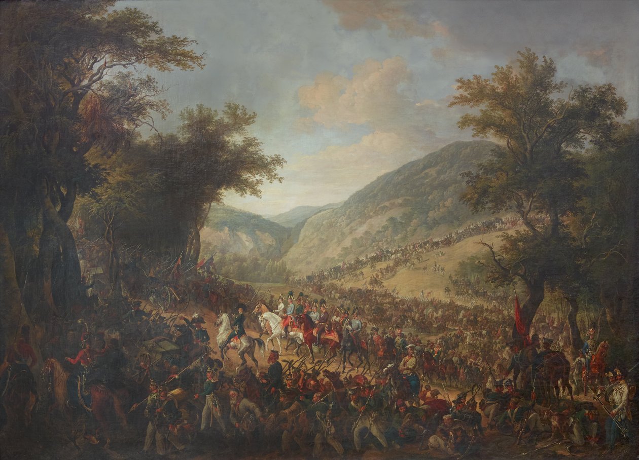 Spojenecké armády, rakouský císař František I. (II.) s korunním princem Ferdinandem v čele, překročily Vogézy v červenci 1815 od Johann Nepomuk Höchle