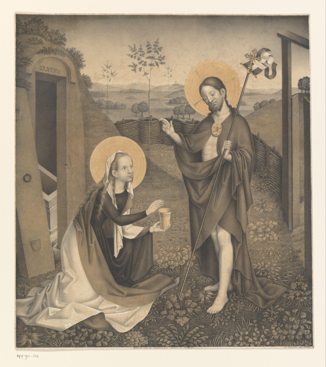 Kristus a Máří Magdalena v uzavřené zahradě Díla ze sbírky bratří Boisserée (název série) Galerie des Frères Boisserée (název série) od Johann Nepomuk Strixner