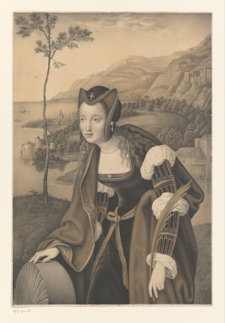 Svatá Kristina s mlýnským kamenem v krajině Díla ze sbírky bratří Boisserée (název série) Galerie des Frères Boisserée (název série) od Johann Nepomuk Strixner