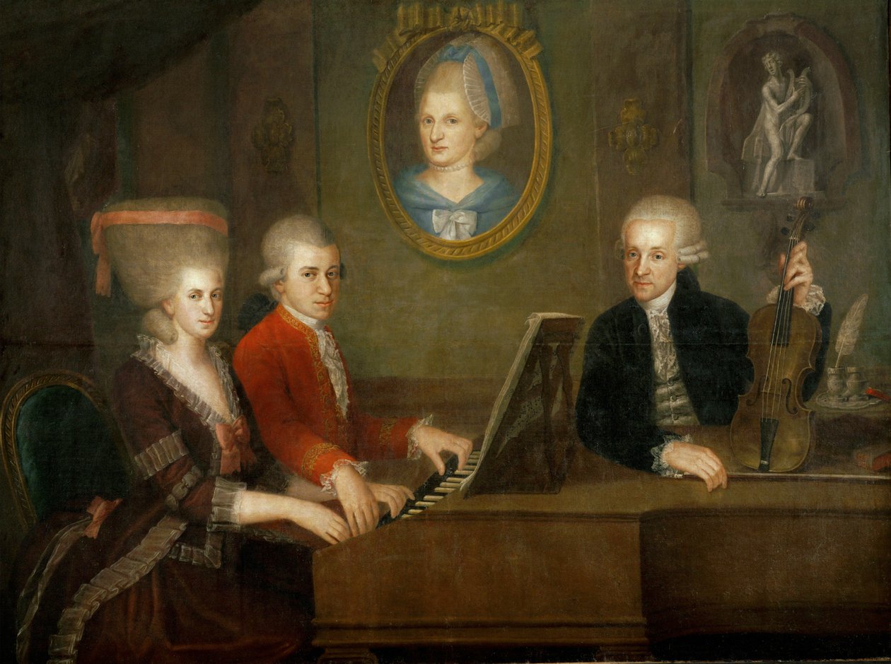 Rodina Mozartova: u klavíru Wolfgang a jeho sestra Nannerl ;otec Leopold Mozart s houslemi... (olej na plátně) od Johann Nepomuk della Croce