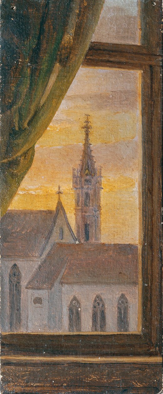 Pohled oknem na věž gotického kostela od Johann Peter Krafft