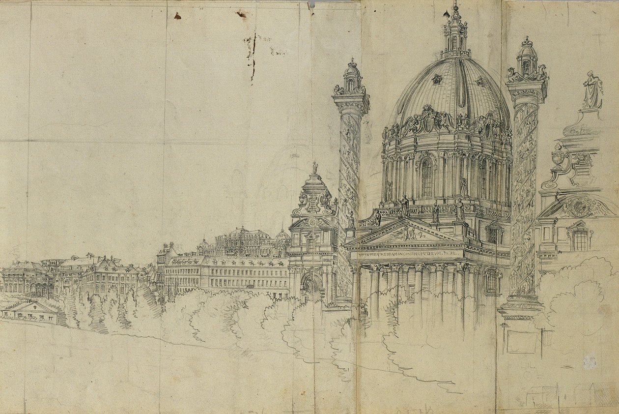 Pohled na jižní předměstí Vídně a Karlskirche od Johann Peter Krafft