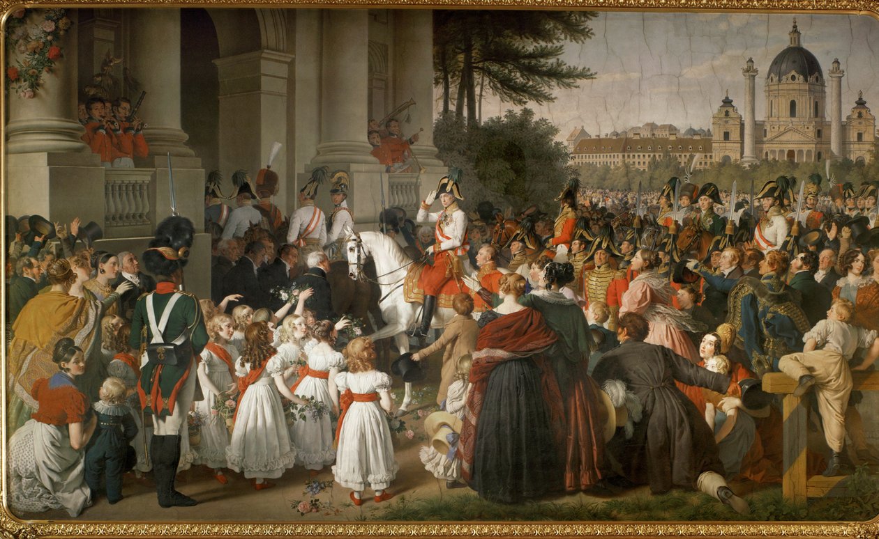 Císař František I. se vrací z bitvy u Lipska do Vídně... (nástěnná malba) od Johann Peter Krafft