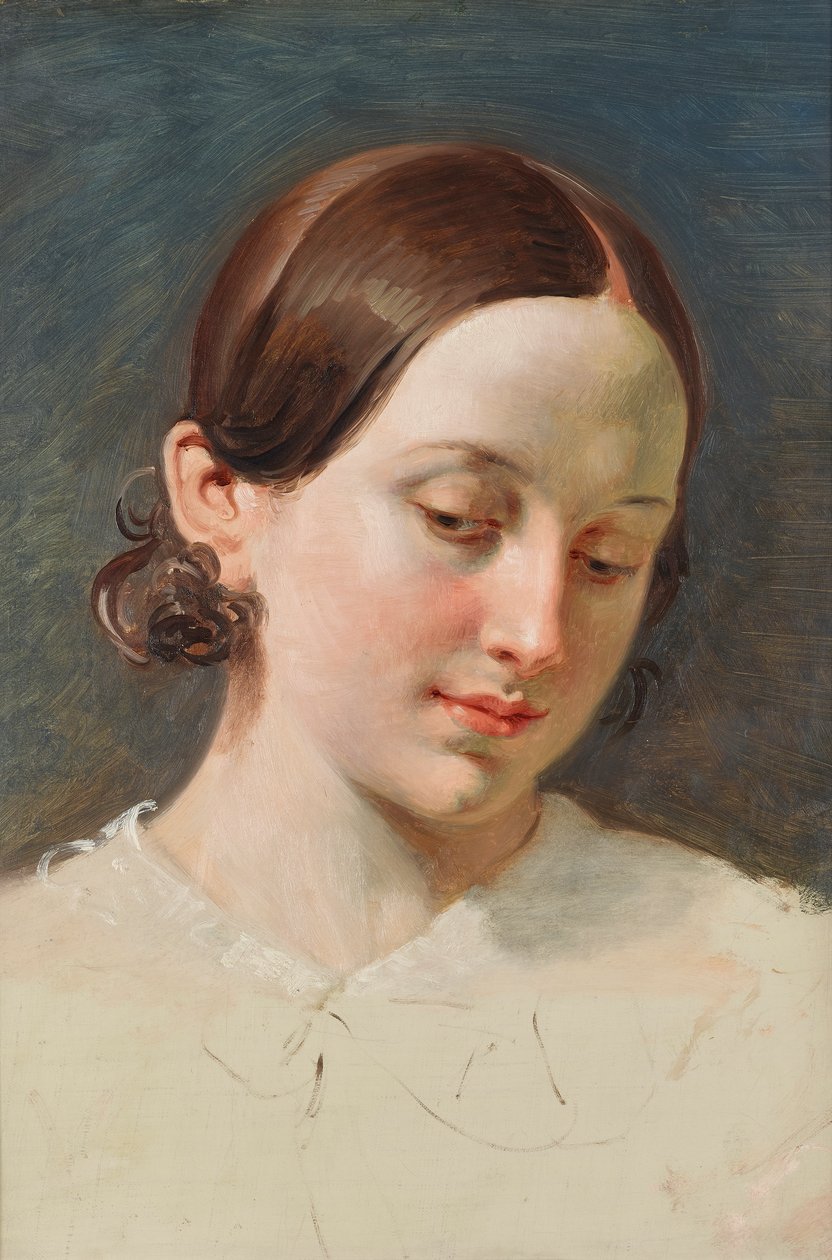 Hlava dívky s hnědými vlasy (studie pro "Rüdiger und Angelica") od Johann Peter Krafft