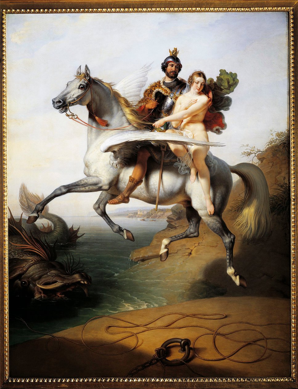 Ruggero a Angelica jedoucí na hrochovi (od Orlanda furioso) od Johann Peter Krafft
