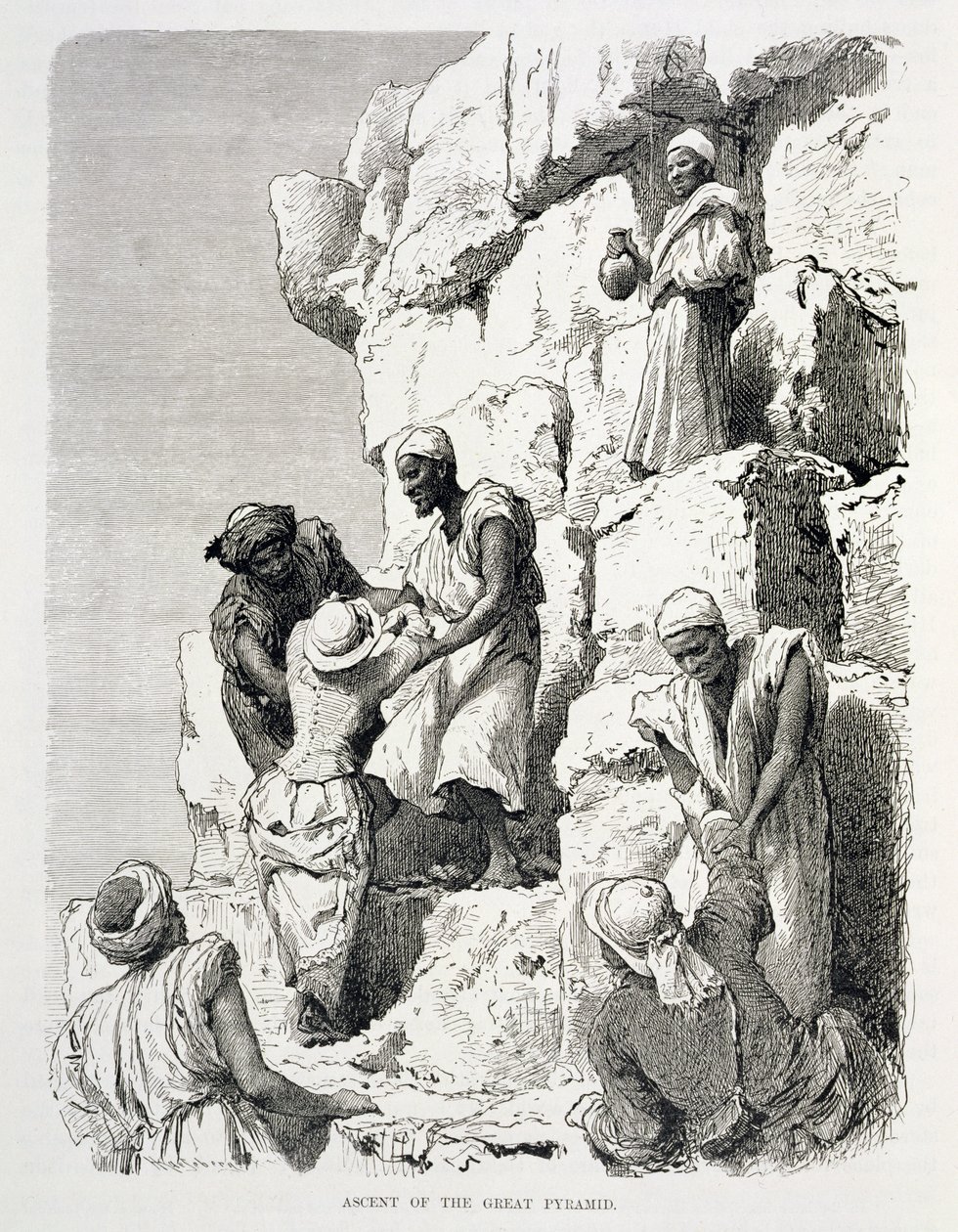 Výstup na Velkou pyramidu, 19. století (rytina na papíře) od Johann Rudolph the Elder Huber