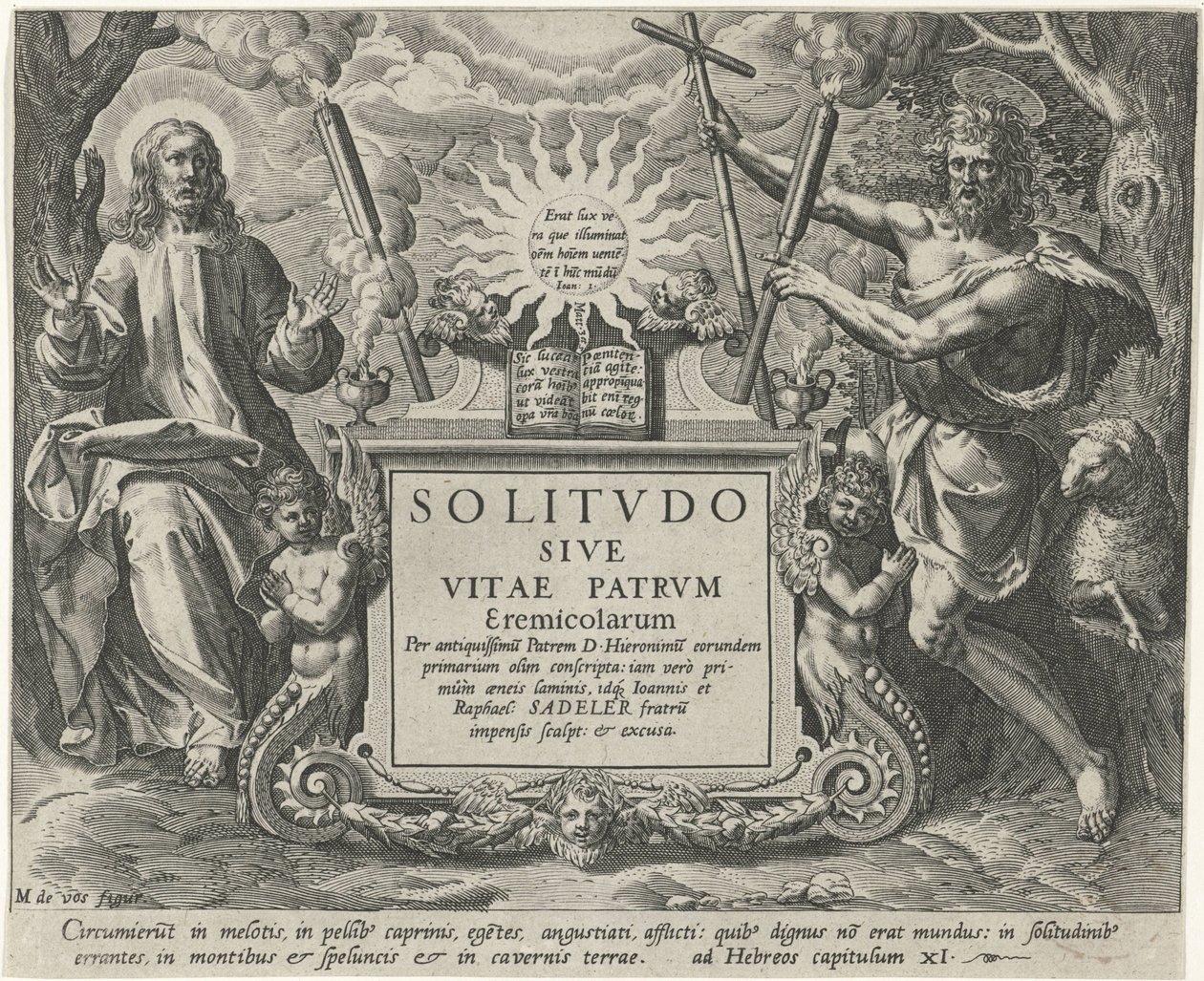 Kristus a Johannes de Doper Mannelijke kluizenaars (název série) Samota aneb život otců poustevníků (název série) Solitvdo Sive Vitae Patrvm Eremicolarum (název série na objektu) od Johann Sadeler (I)