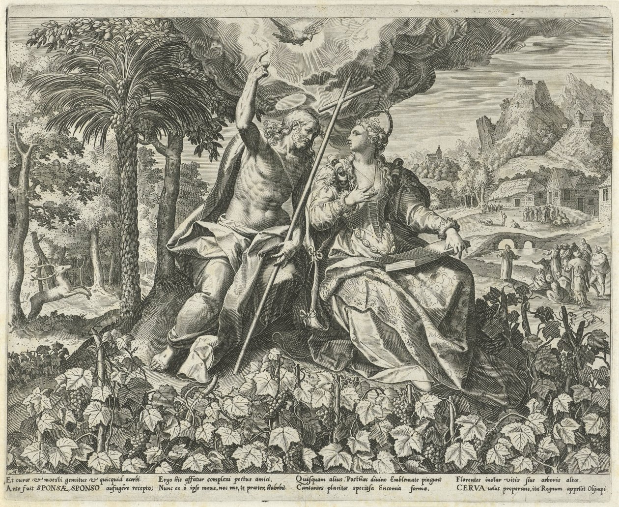 Kristus a jeho nevěsta na vinici Song of Solomon (název série) Canticum Canticorum (název série) od Johann Sadeler (I)