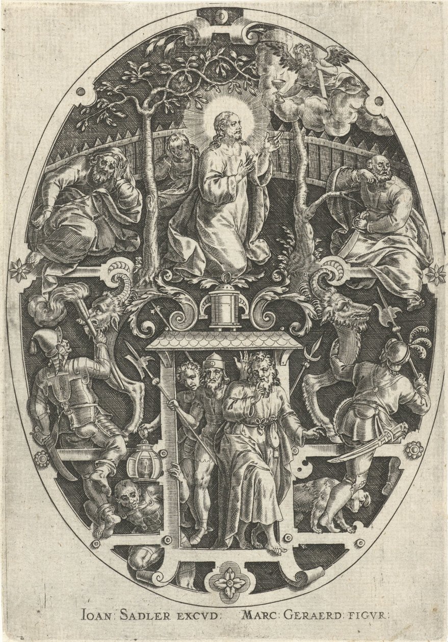 Kristus v zahradě Getsemanské Passie van Christus (název série) Umučení Krista, naše vykoupení (název série) od Johann Sadeler (I)