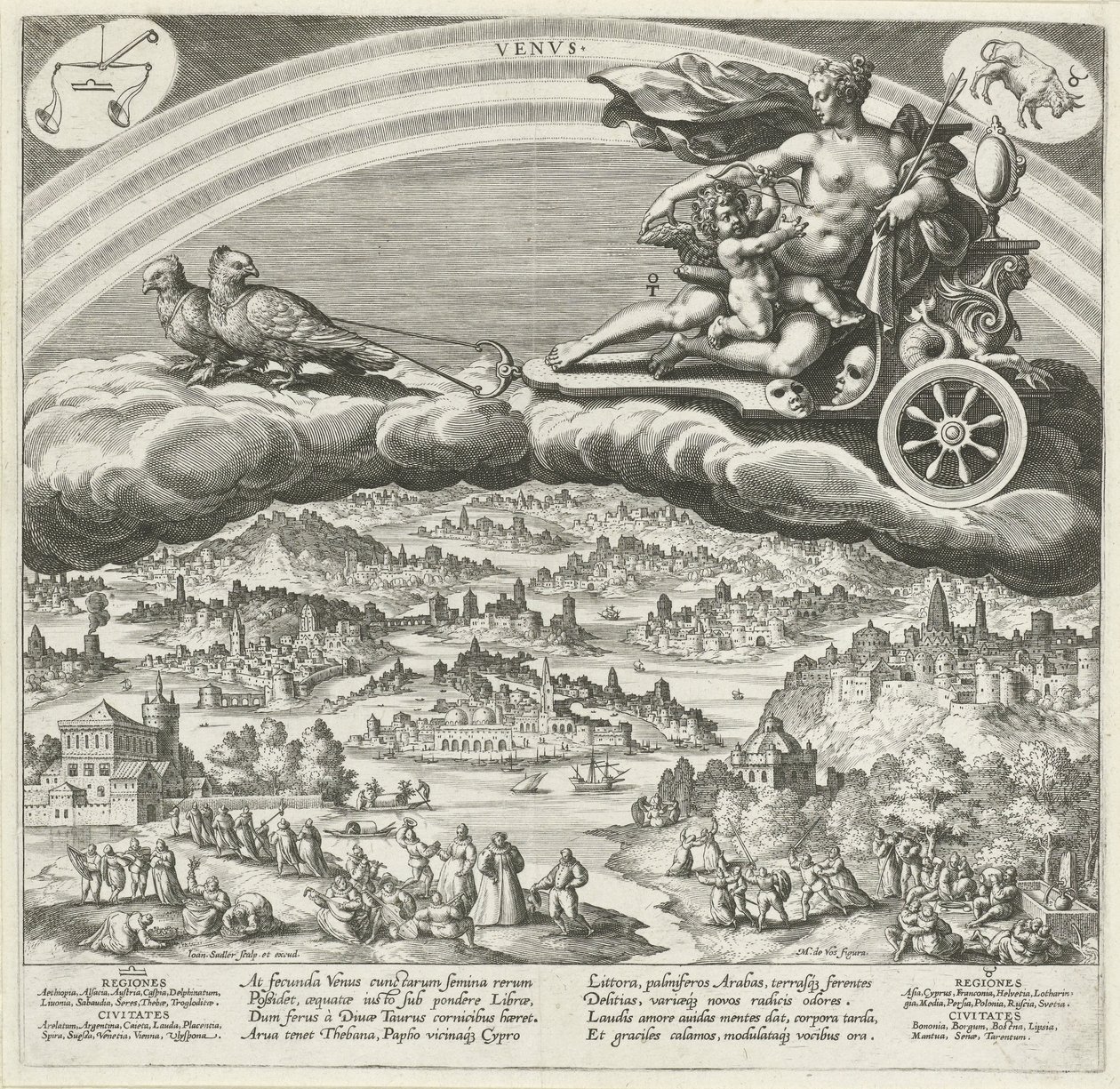 Planeta Venuše a její vliv na svět Sedm planet (název série) Planetarum effectus et eorum in signis zodiac (název série) od Johann Sadeler (I)