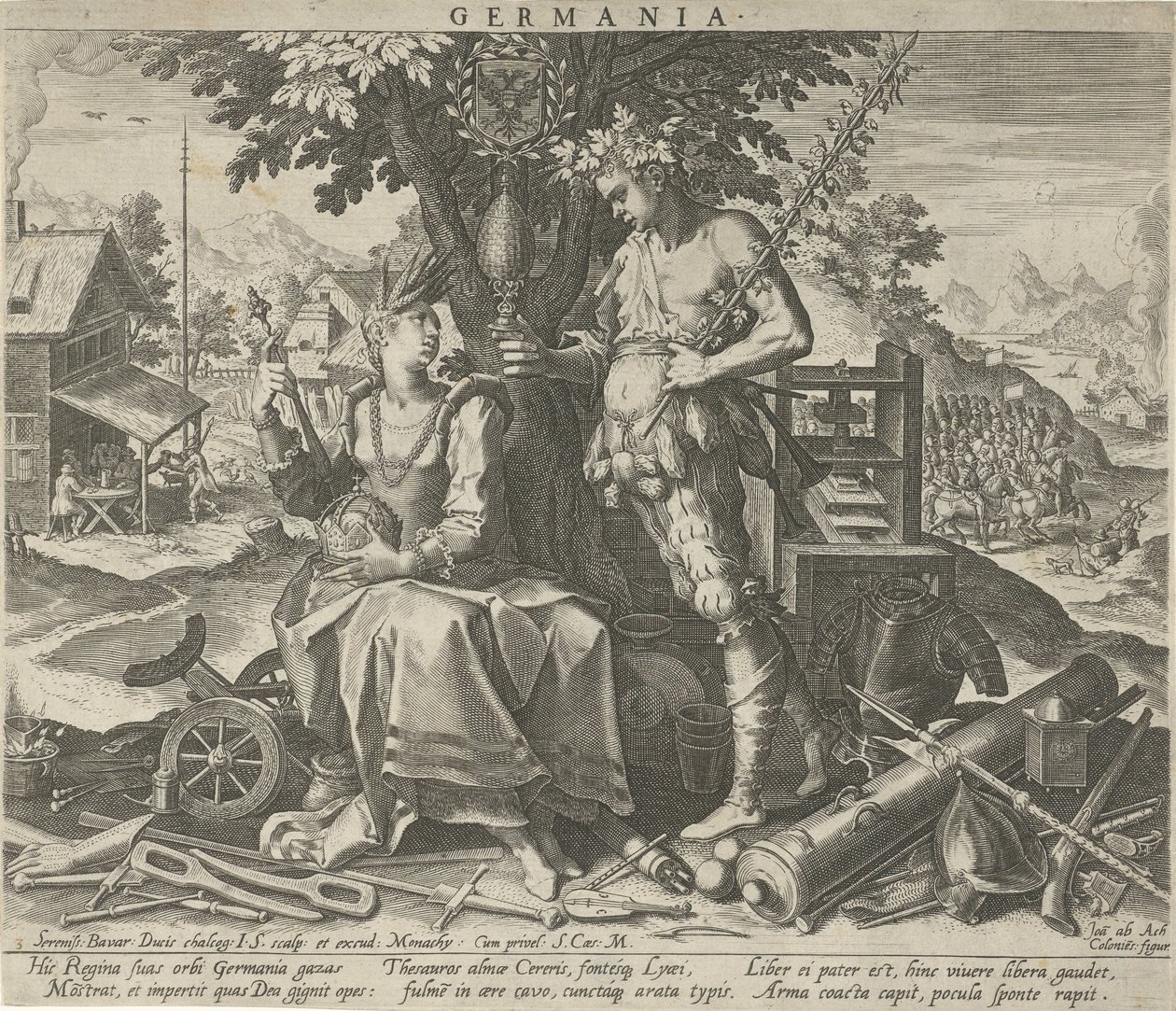 Německo s Ceres a Bacchus Germania (název na objektu) Alegorická zobrazení evropských zemí (název série) od Johann Sadeler (I)