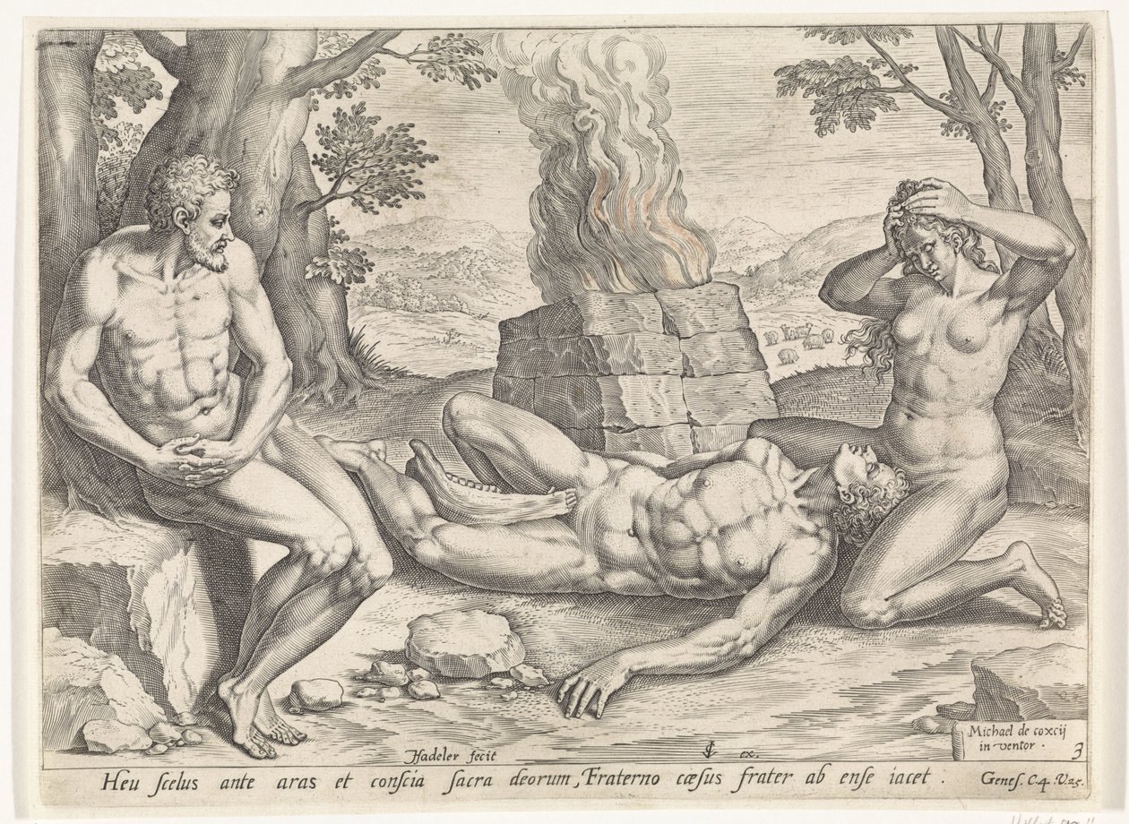 Eva truchlí po smrti pro Ábela Historie Kaina a Ábela (název série) od Johann Sadeler (I)