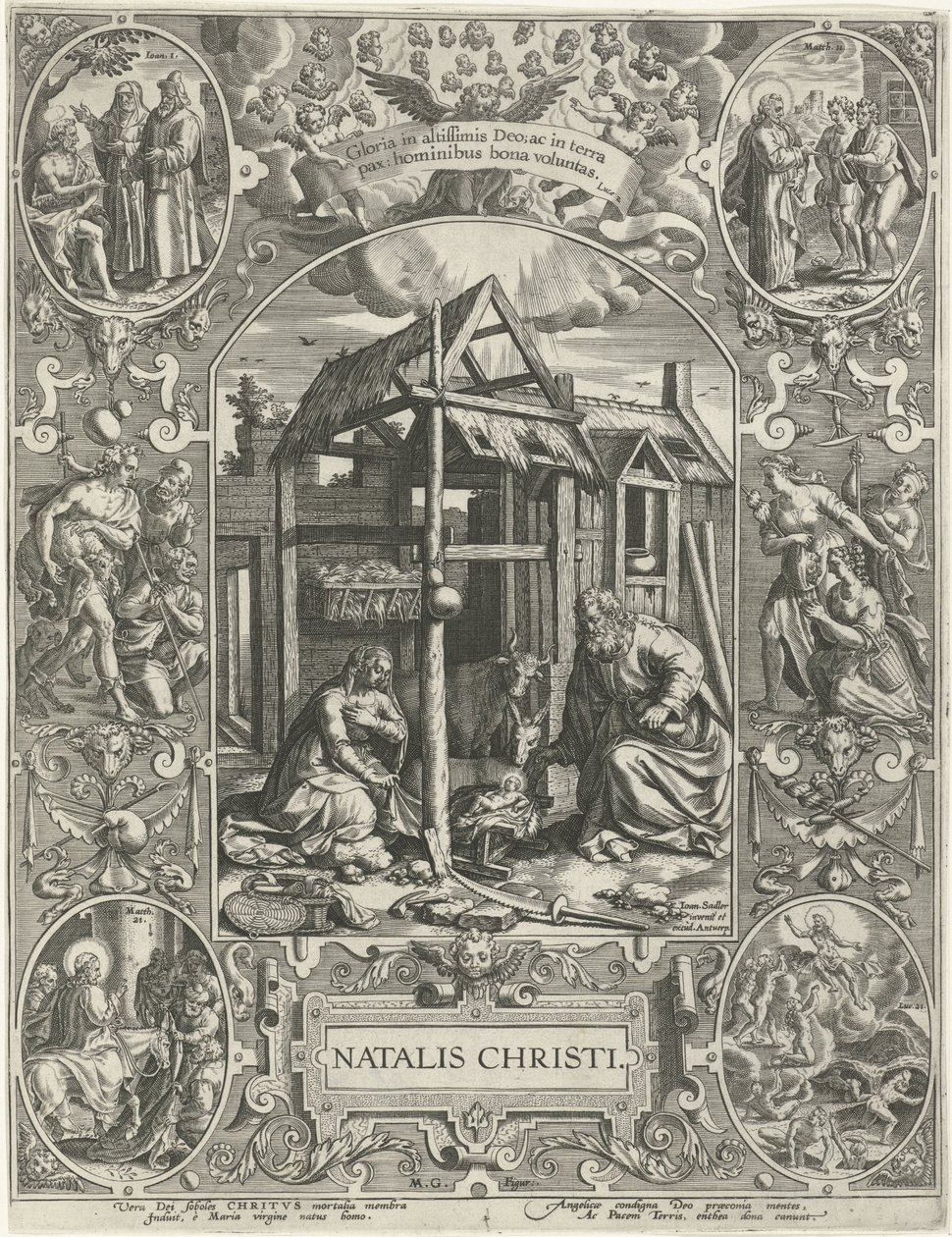 Narození: Vánoce Natalis Christi (titul na objektu) Čtyři nejdůležitější křesťanské svátky (název série) od Johann Sadeler (I)