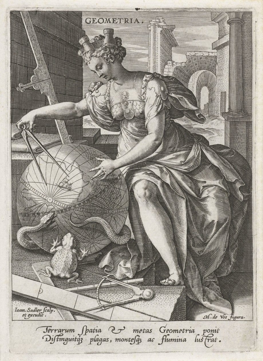 Geometrie Geometrie (název na objektu) Sedm svobodných umění (artes liberales) (název série) od Johann Sadeler (I)