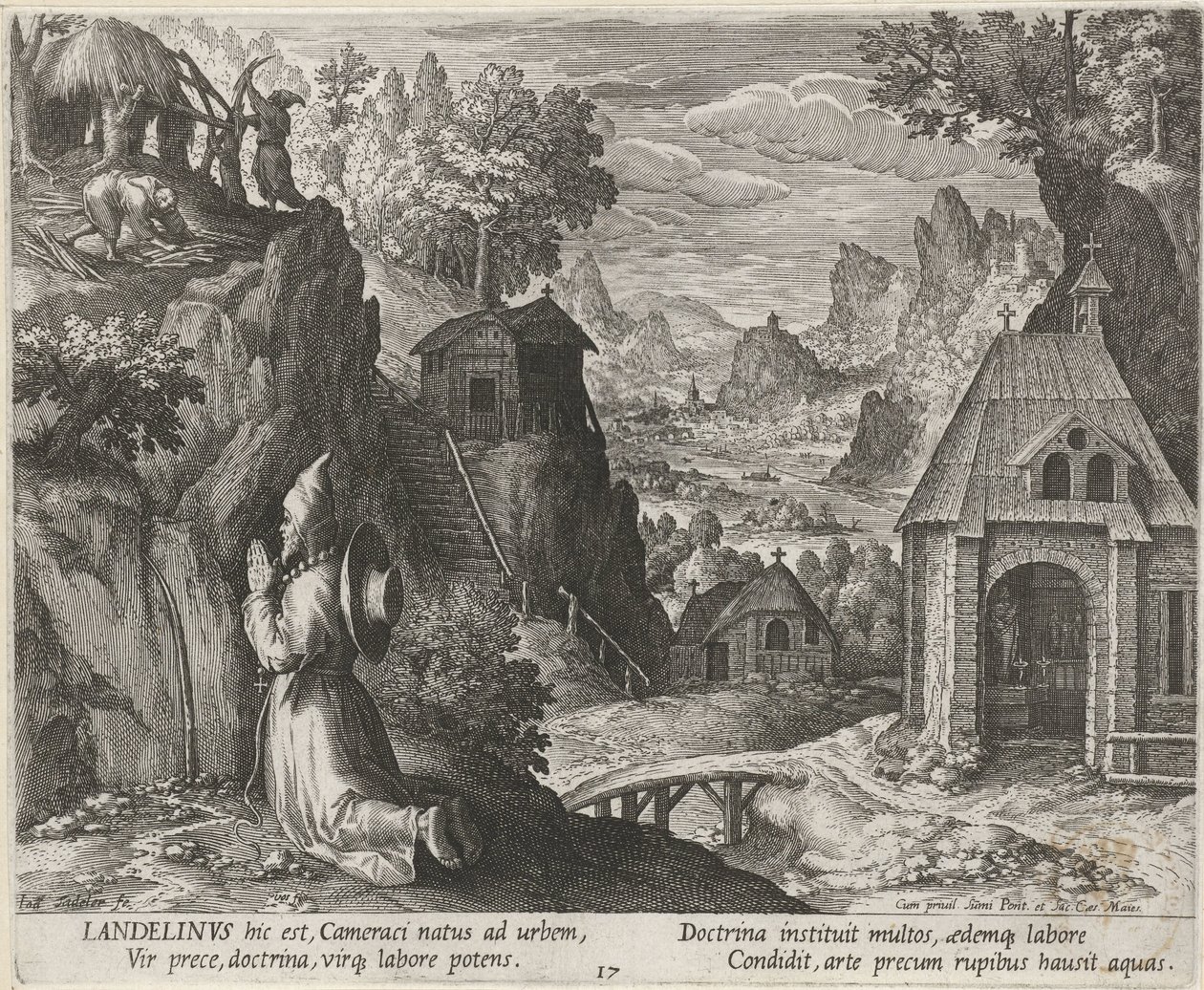 Svatý Landelinus jako poustevník Hermits (název série) Oraculum Anachoreticum (název série) od Johann Sadeler (I)
