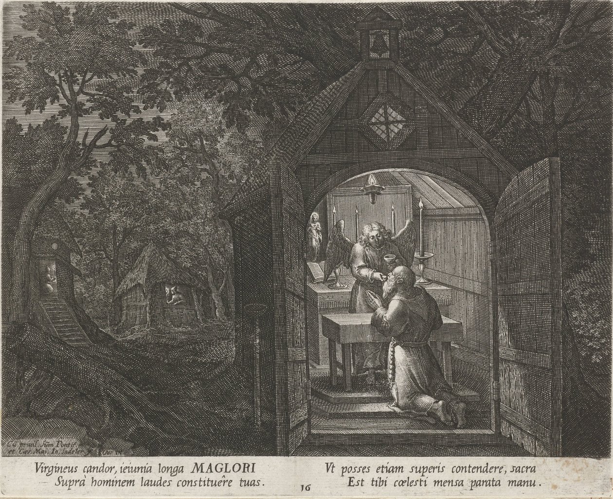 Svatý Maglor jako poustevník Hermits (název série) Oraculum Anachoreticum (název série) od Johann Sadeler (I)