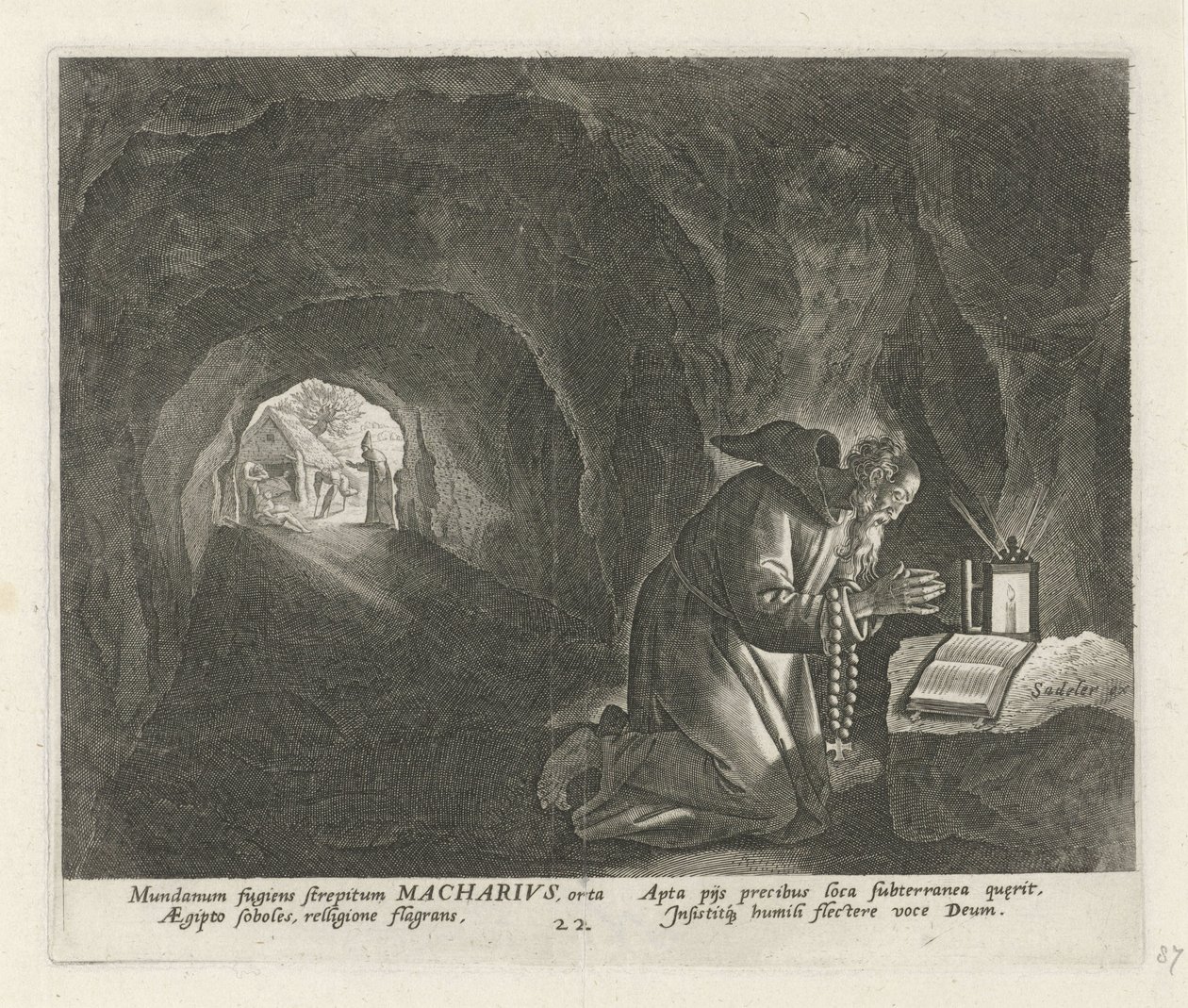 Makarius Egyptský jako poustevník Mužští poustevníci (název série) Solitudo Sive Vitae Patrum Eremicolarum (název série) od Johann Sadeler (I)