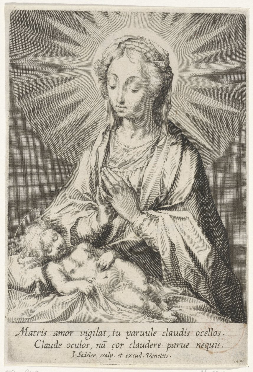 Marie zbožňuje spící Kristovo dítě od Johann Sadeler (I)