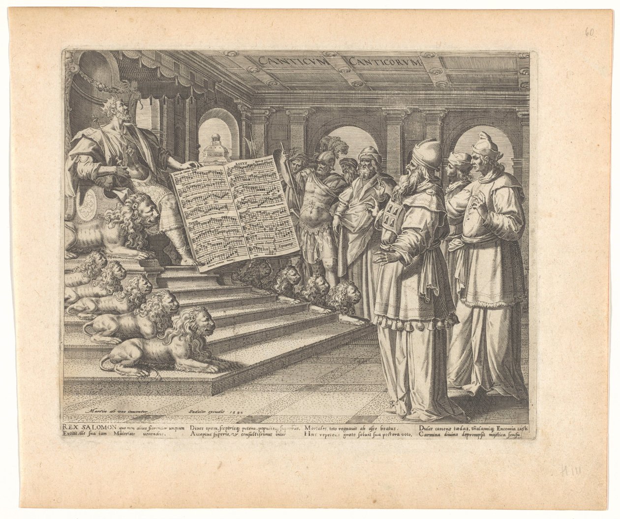 Motetový tisk a titulní strana se Solomonem jako skladatelem Písně písní Canticum Canticorum (název na objektu) Song of Solomon (název série) od Johann Sadeler (I)