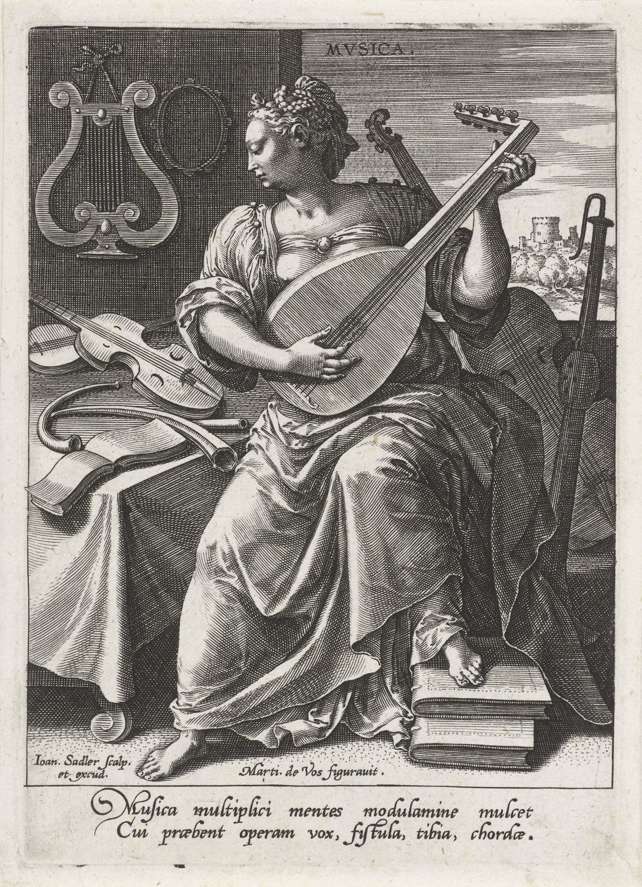Hudba Musica (název na objektu) Sedm svobodných umění (artes liberales) (název série) od Johann Sadeler (I)