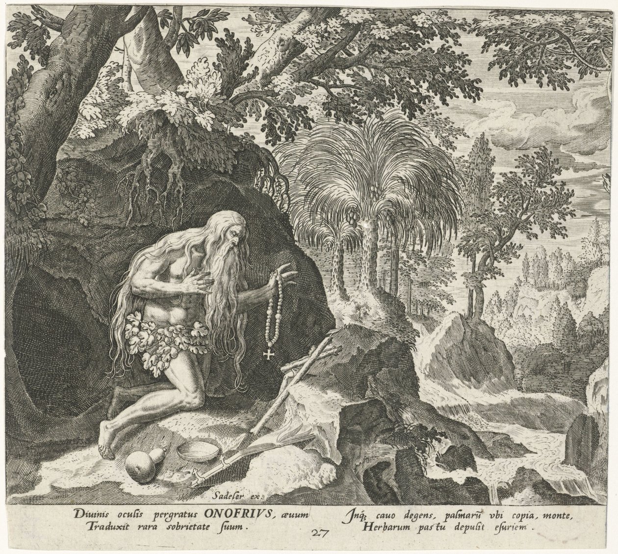 Onyfrius Veliký jako poustevník Mužští poustevníci (název série) Solitudo Sive Vitae Patrum Eremicolarum (název série) od Johann Sadeler (I)
