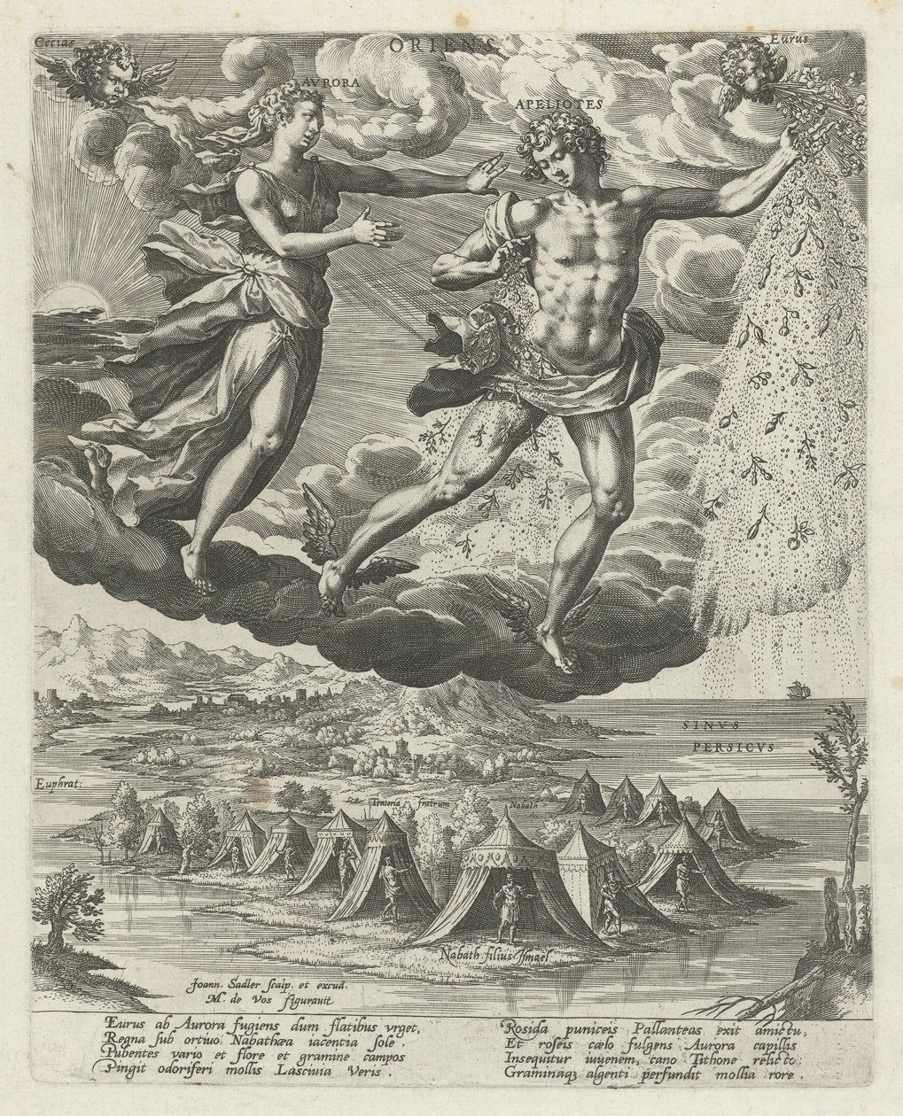 východní vítr Oriens (název na objektu) The Four Winds (název série) od Johann Sadeler (I)